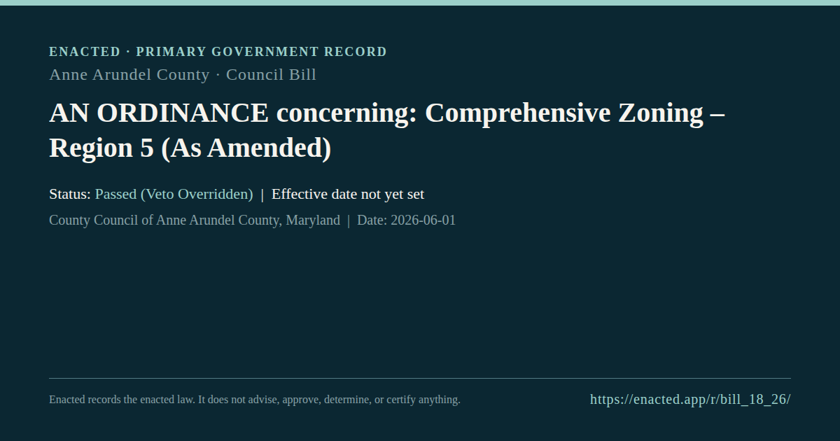 AN ORDINANCE concerning: Comprehensive Zoning – Region 5 (As Amended)